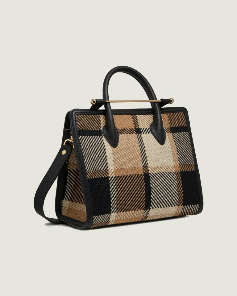 Black/Camel Tartan Midi Tote Women Strathberry Totes & Top Handle Bags - Image 2