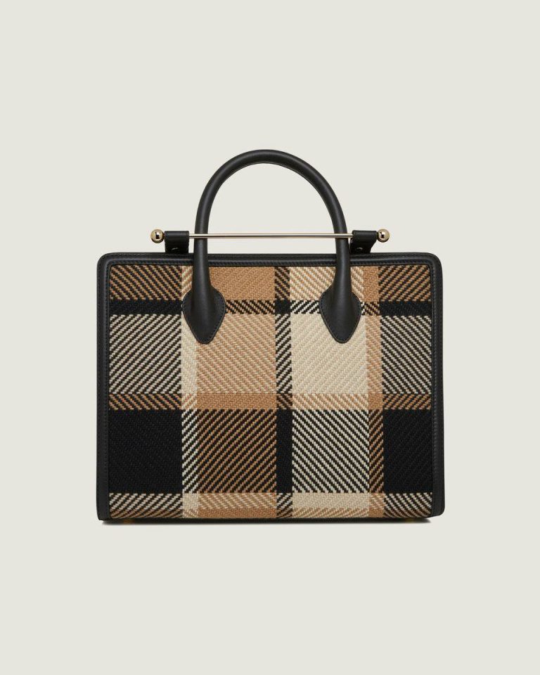 Black/Camel Tartan Midi Tote Women Strathberry Totes & Top Handle Bags - Image 3