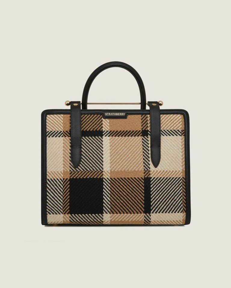 Black/Camel Tartan Midi Tote Women Strathberry Totes & Top Handle Bags - Image 4