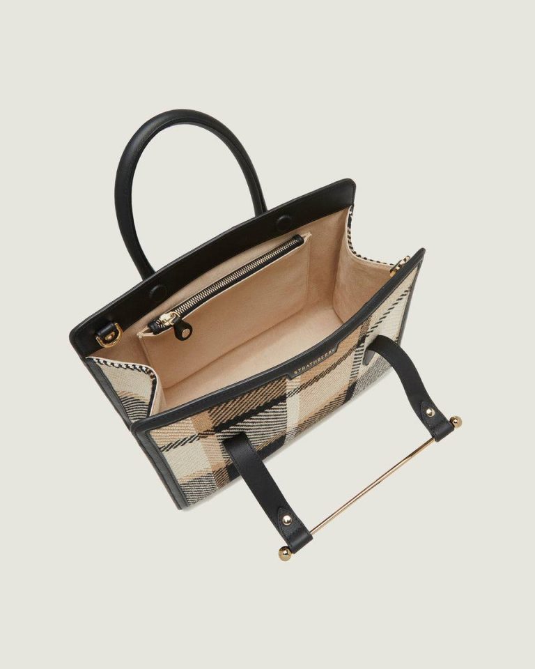 Black/Camel Tartan Midi Tote Women Strathberry Totes & Top Handle Bags - Image 5