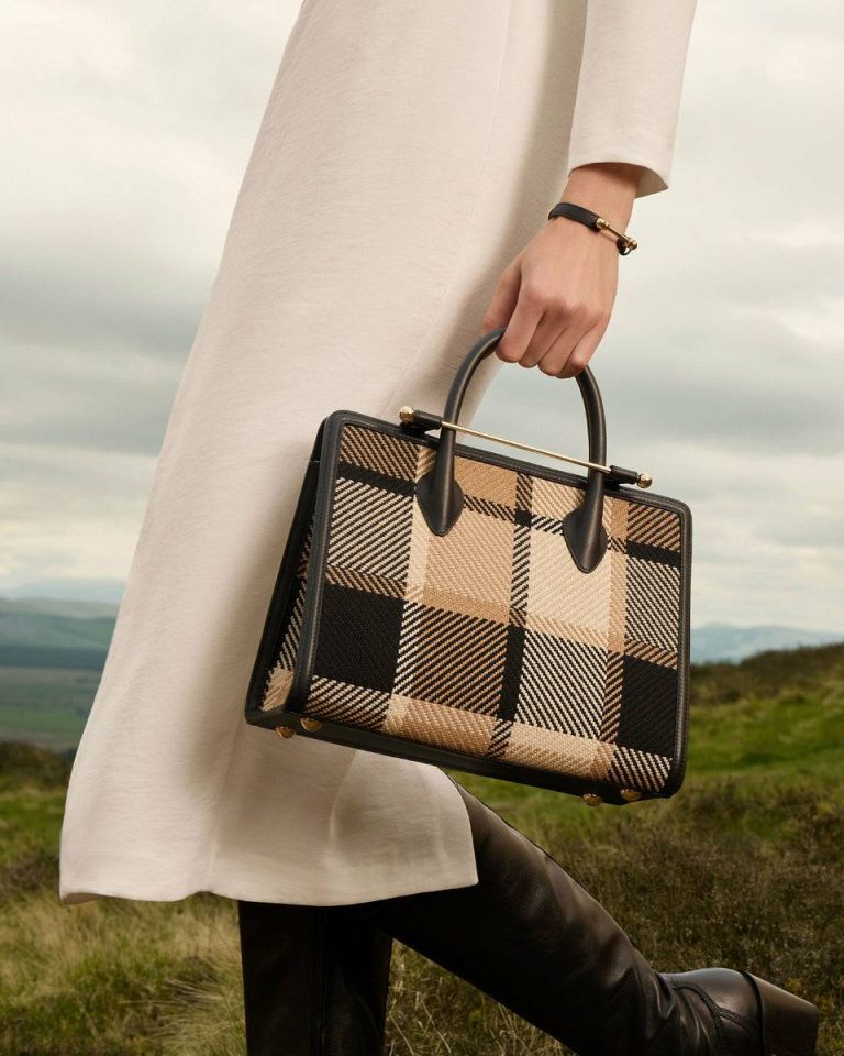 Black/Camel Tartan Midi Tote Women Strathberry Totes & Top Handle Bags