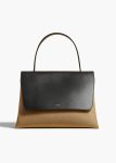 Black / Honey Top Handle Large Lia Bag In Black Leather And Honey Canvas Khaite Women