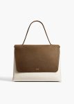 Cream / Dark Olive Women Khaite Lia Bag In Dark Olive Leather And Cream Canvas Top Handle