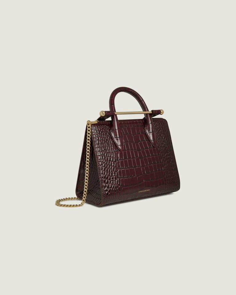 Croc-Embossed Burgundy Mini Tote Women Embossed Edit Bags Strathberry - Image 2