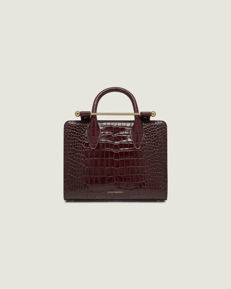 Croc-Embossed Burgundy Mini Tote Women Embossed Edit Bags Strathberry - Image 3