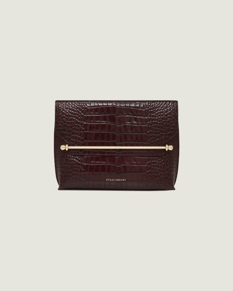 Croc-Embossed Leather Burgundy Strathberry Evening Bags Stylist Women - Image 3