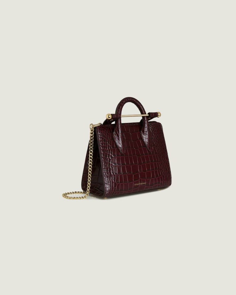Croc-Embossed Leather Burgundy Strathberry Nano Tote Evening Bags Women - Image 2