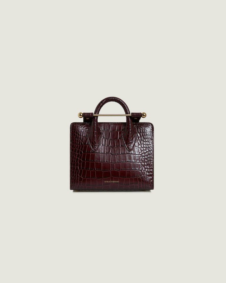 Croc-Embossed Leather Burgundy Strathberry Nano Tote Evening Bags Women - Image 3