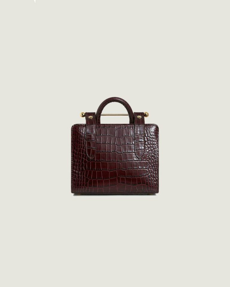 Croc-Embossed Leather Burgundy Strathberry Nano Tote Evening Bags Women - Image 4