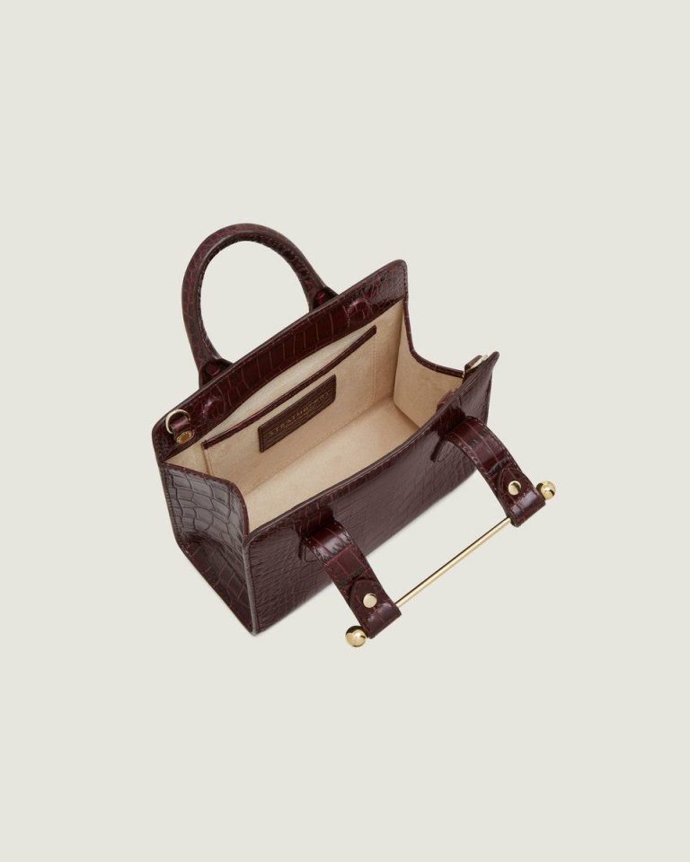 Croc-Embossed Leather Burgundy Strathberry Nano Tote Evening Bags Women - Image 5