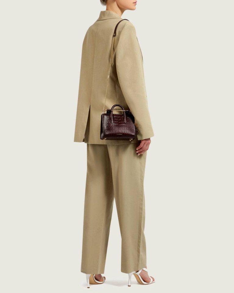 Croc-Embossed Leather Burgundy Strathberry Nano Tote Evening Bags Women