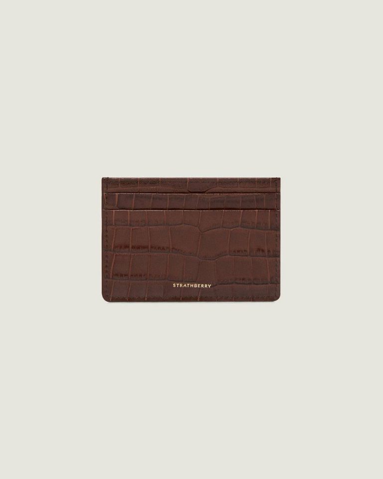 Croc Embossed Leather Chocolate Women Strathberry Cardholder Wallets - Image 2