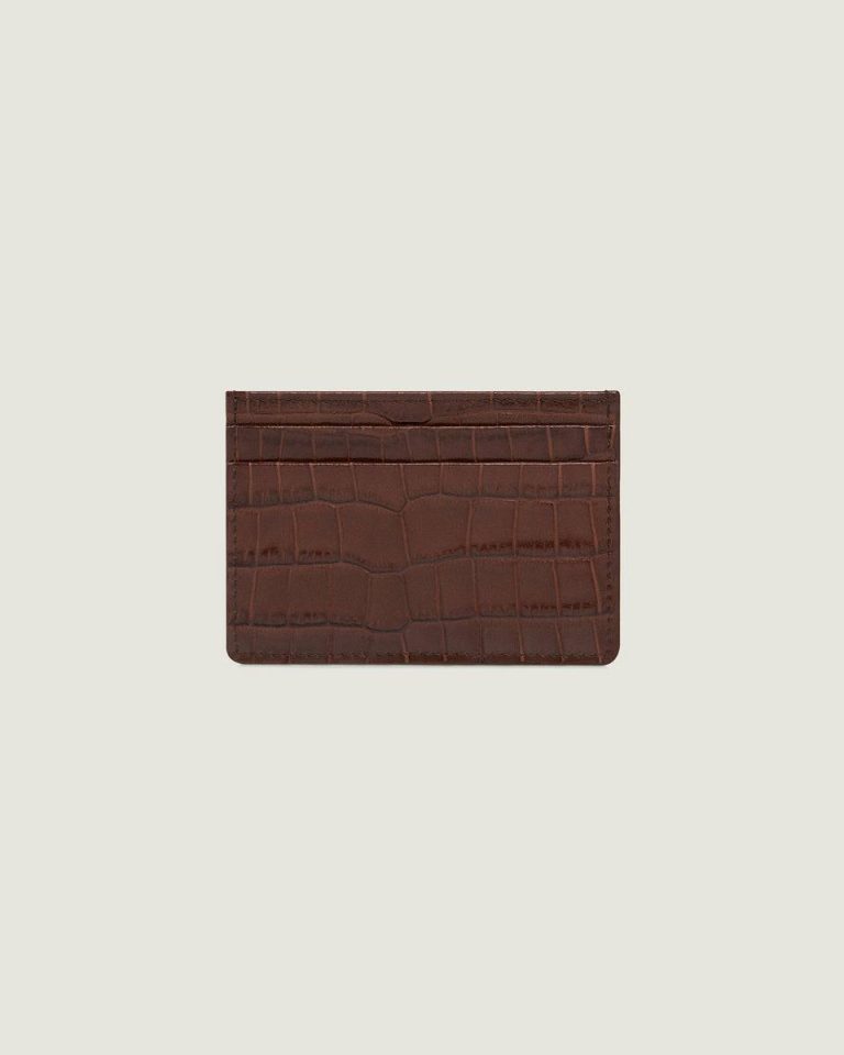Croc Embossed Leather Chocolate Women Strathberry Cardholder Wallets - Image 3
