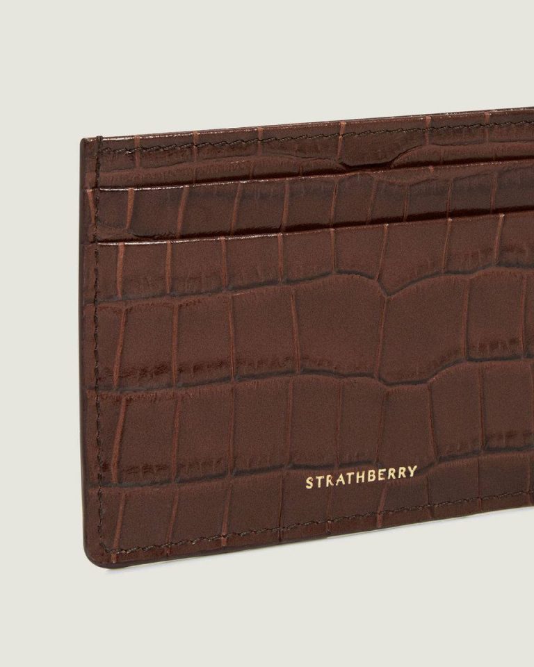 Croc Embossed Leather Chocolate Women Strathberry Cardholder Wallets