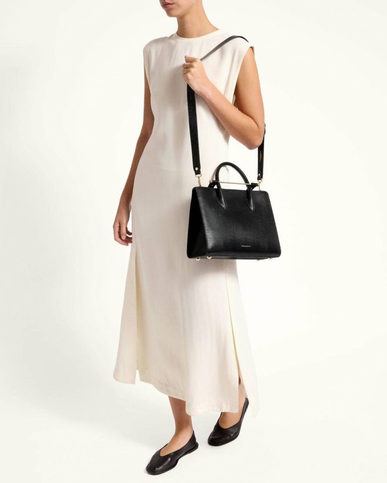 Embossed Edit Bags Midi Tote Strathberry Women Lizard-Embossed Leather Black
