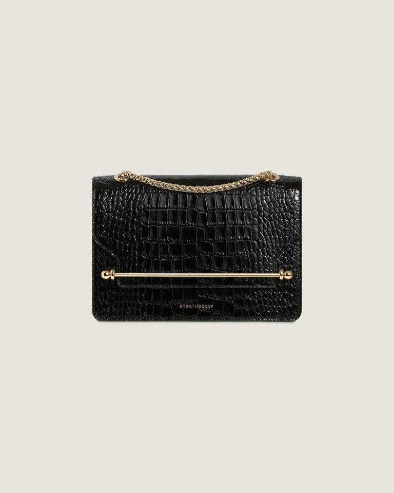 Embossed Edit Bags Strathberry Croc-Embossed Leather Black Women East/West - Image 3
