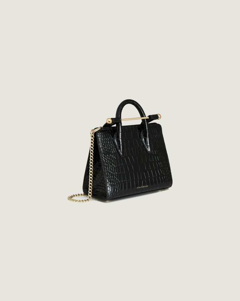 Embossed Edit Bags Strathberry Croc-Embossed Leather Black Women Nano Tote - Image 2