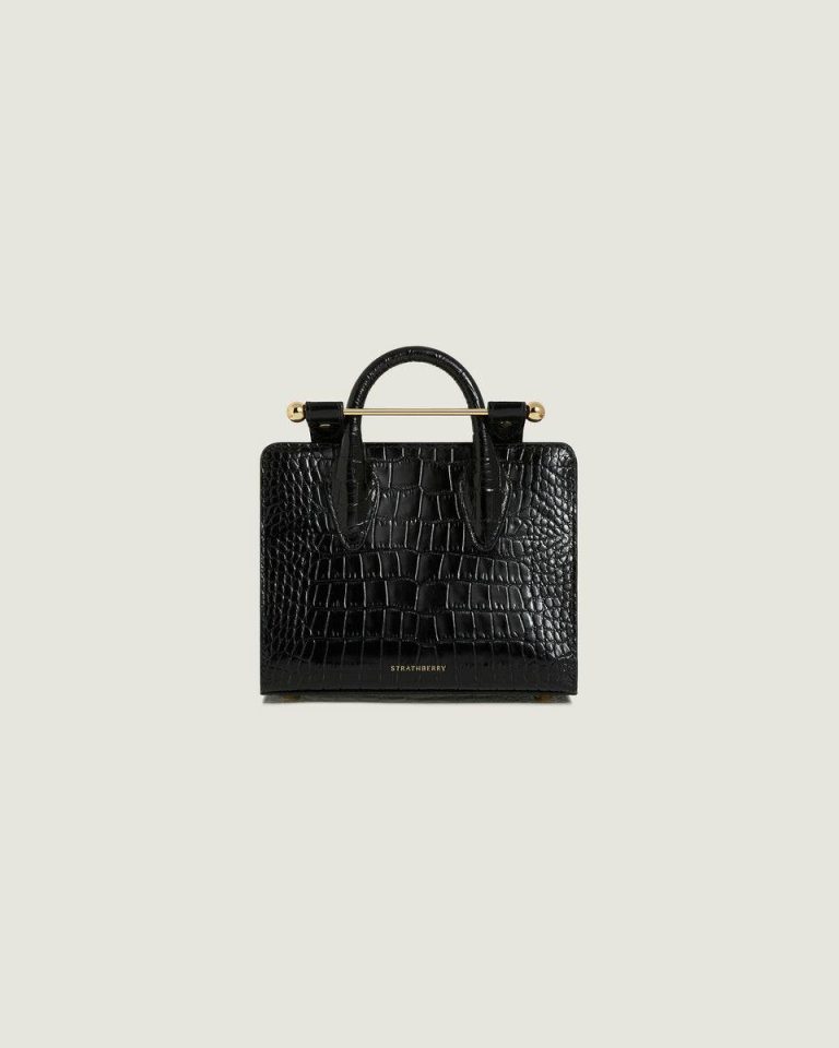 Embossed Edit Bags Strathberry Croc-Embossed Leather Black Women Nano Tote - Image 3