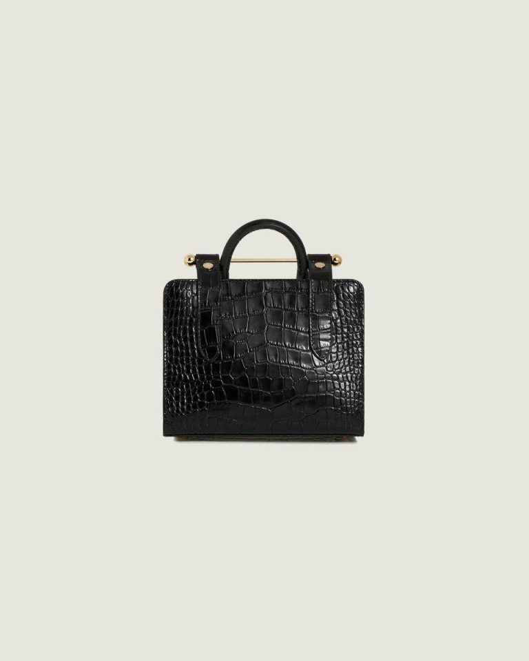 Embossed Edit Bags Strathberry Croc-Embossed Leather Black Women Nano Tote - Image 4