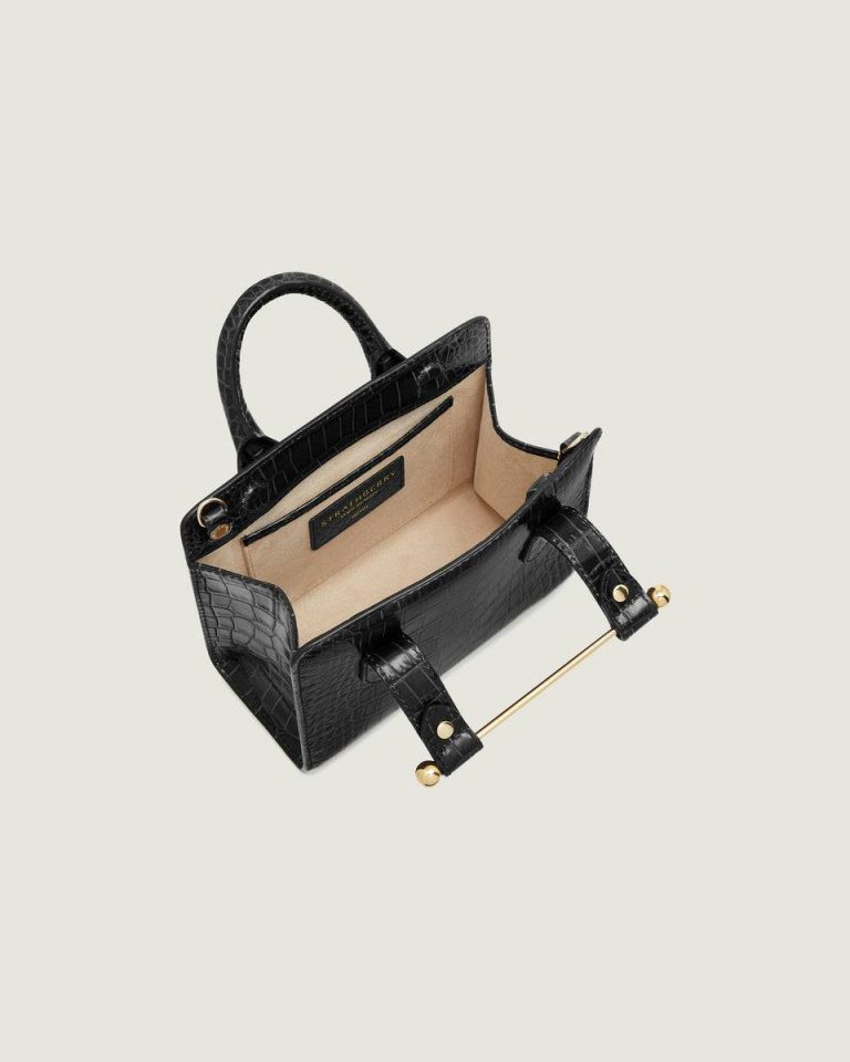 Embossed Edit Bags Strathberry Croc-Embossed Leather Black Women Nano Tote - Image 5