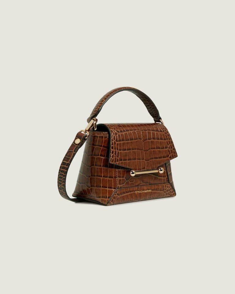 Embossed Edit Bags Women Strathberry Soft Croc-Embossed Leather Walnut Mosaic Nano - Image 2