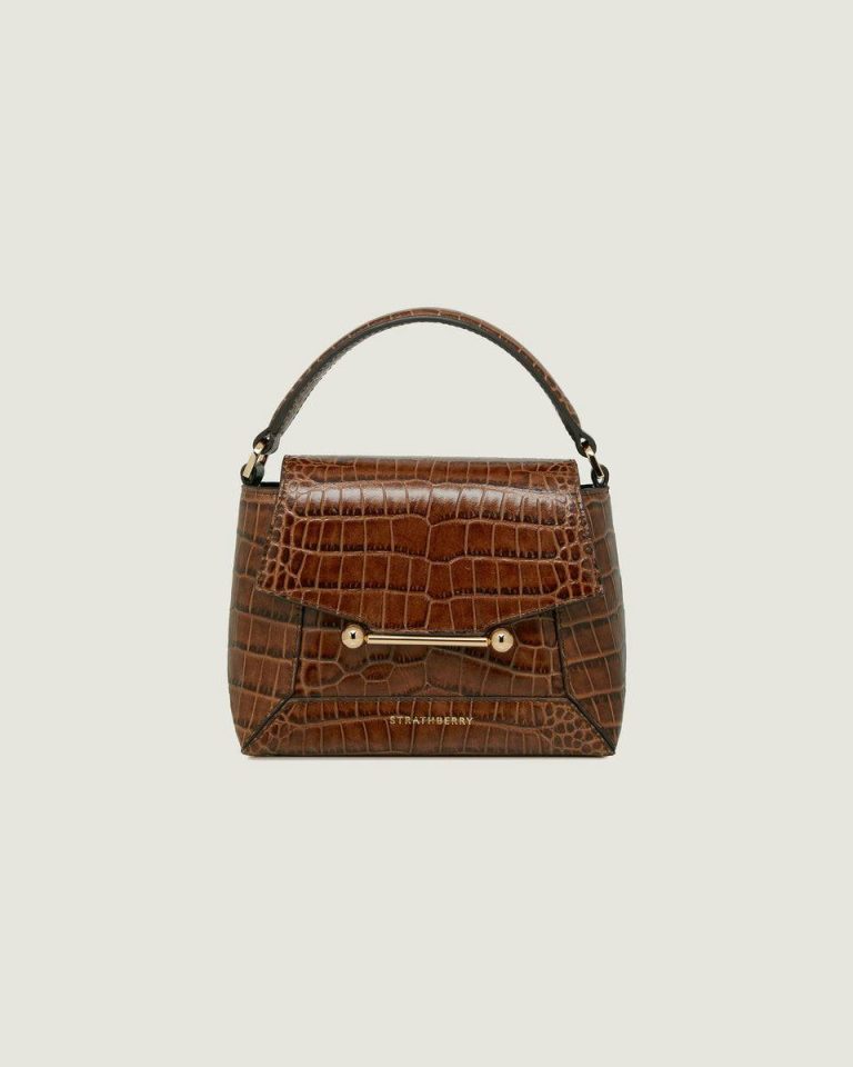 Embossed Edit Bags Women Strathberry Soft Croc-Embossed Leather Walnut Mosaic Nano - Image 3