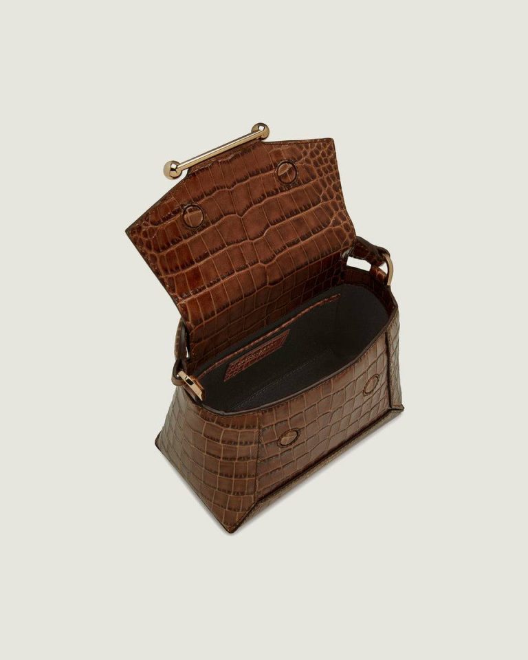 Embossed Edit Bags Women Strathberry Soft Croc-Embossed Leather Walnut Mosaic Nano - Image 5