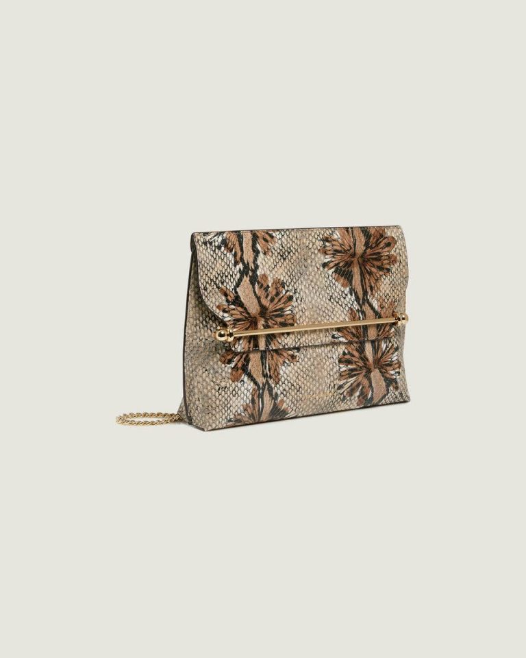 Embossed Edit Bags Women Stylist Floral Snake-Embossed Leather Chocolate Strathberry - Image 2