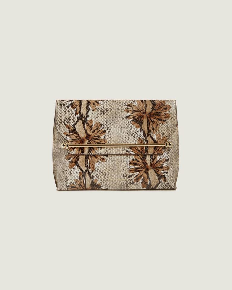 Embossed Edit Bags Women Stylist Floral Snake-Embossed Leather Chocolate Strathberry - Image 3