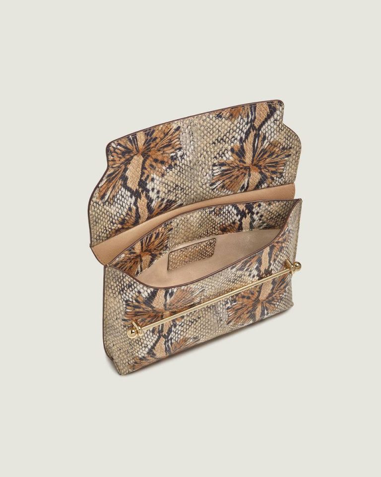 Embossed Edit Bags Women Stylist Floral Snake-Embossed Leather Chocolate Strathberry - Image 5