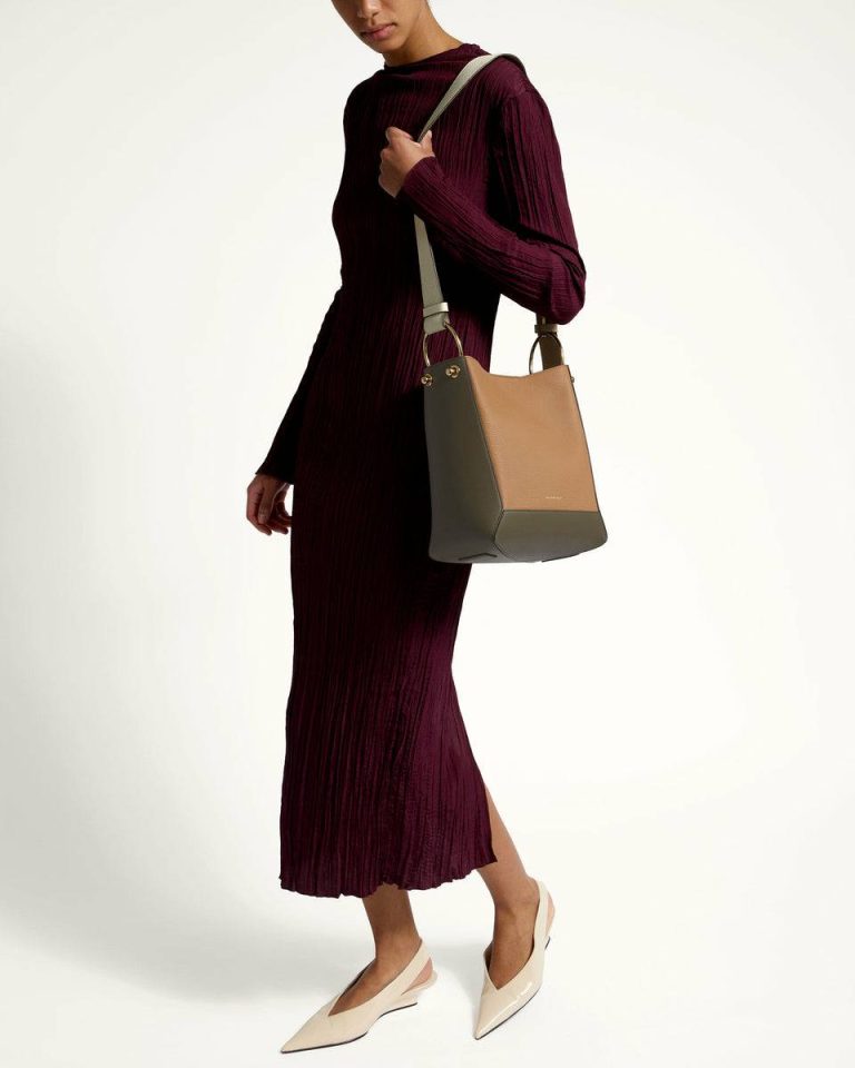Khaki/Caramel/Diamond Lana Midi Bucket Bag Women Shoulder Bags Strathberry
