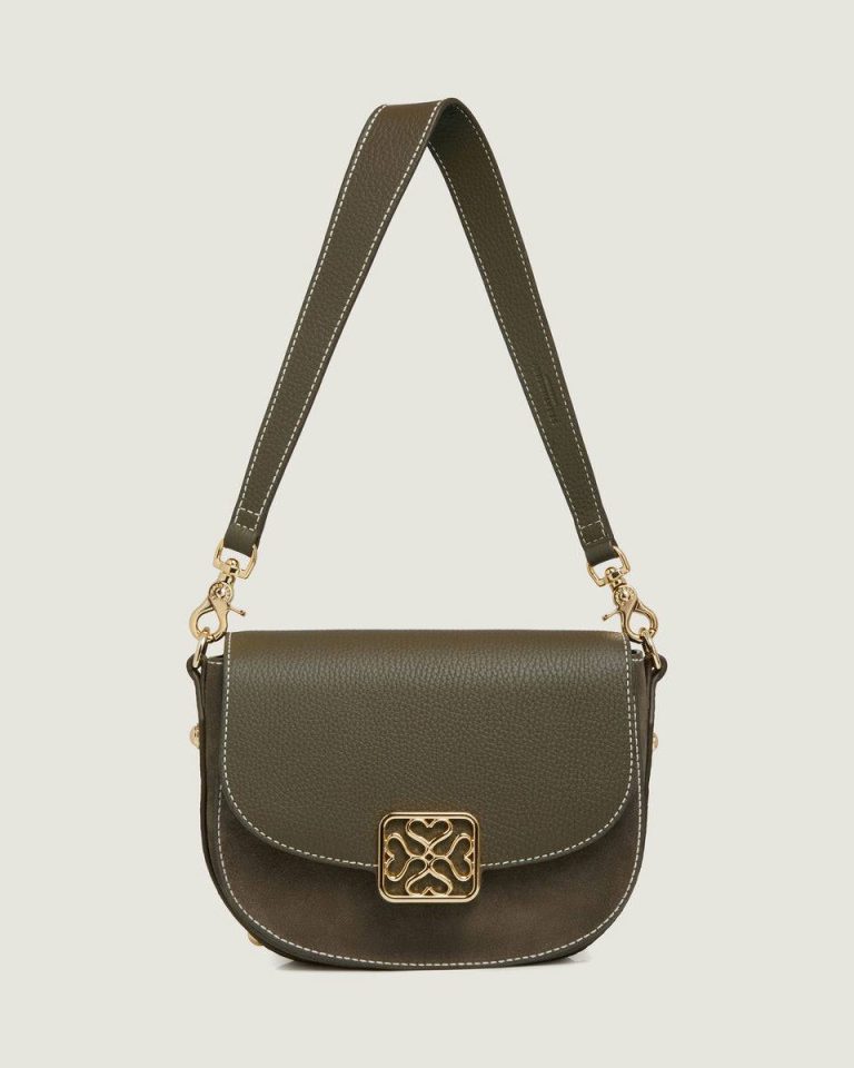 Khaki Suede Bay Women Strathberry Shoulder Bags - Image 3
