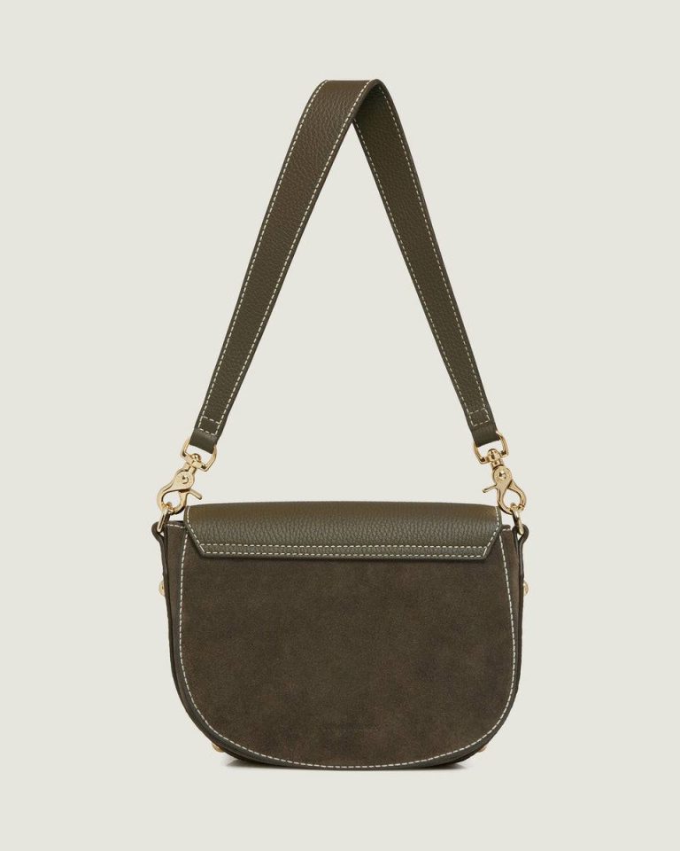 Khaki Suede Bay Women Strathberry Shoulder Bags - Image 4