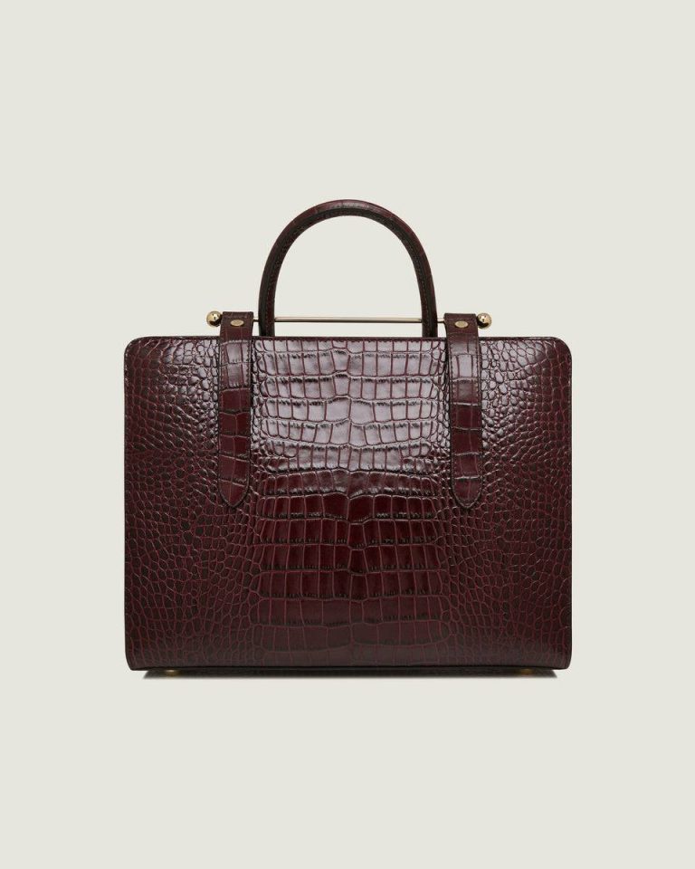 Midi Tote Strathberry Women Shoulder Bags Croc-Embossed Leather Burgundy - Image 4