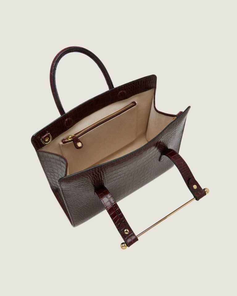 Midi Tote Strathberry Women Shoulder Bags Croc-Embossed Leather Burgundy - Image 5
