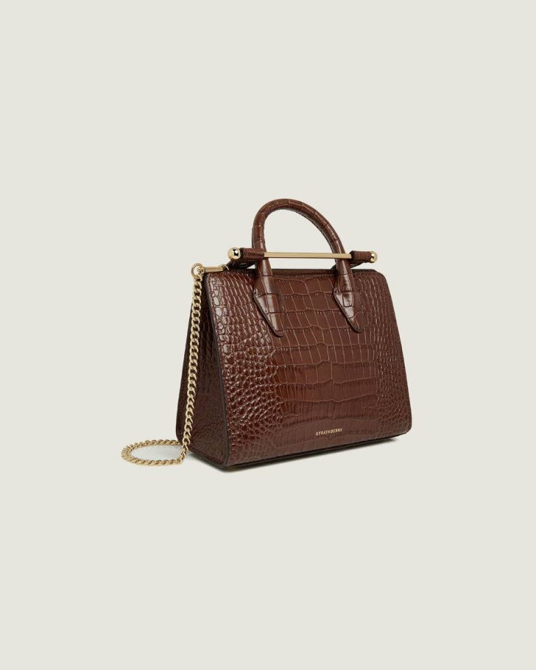 Mini Tote Croc-Embossed Leather Chocolate Strathberry Women Embossed Edit Bags - Image 2