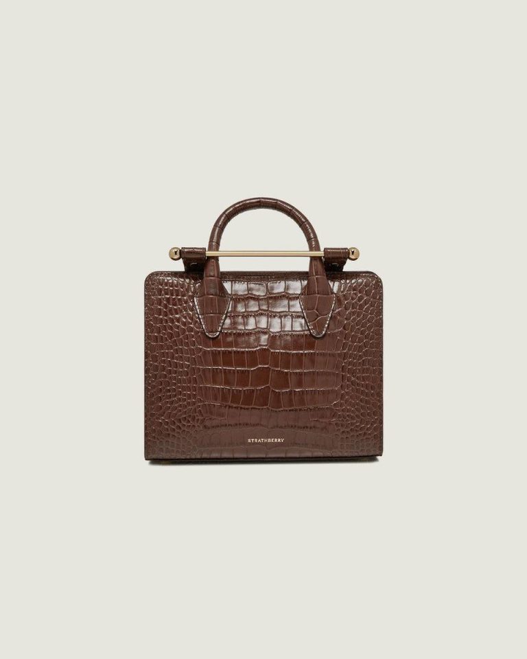 Mini Tote Croc-Embossed Leather Chocolate Strathberry Women Embossed Edit Bags - Image 3