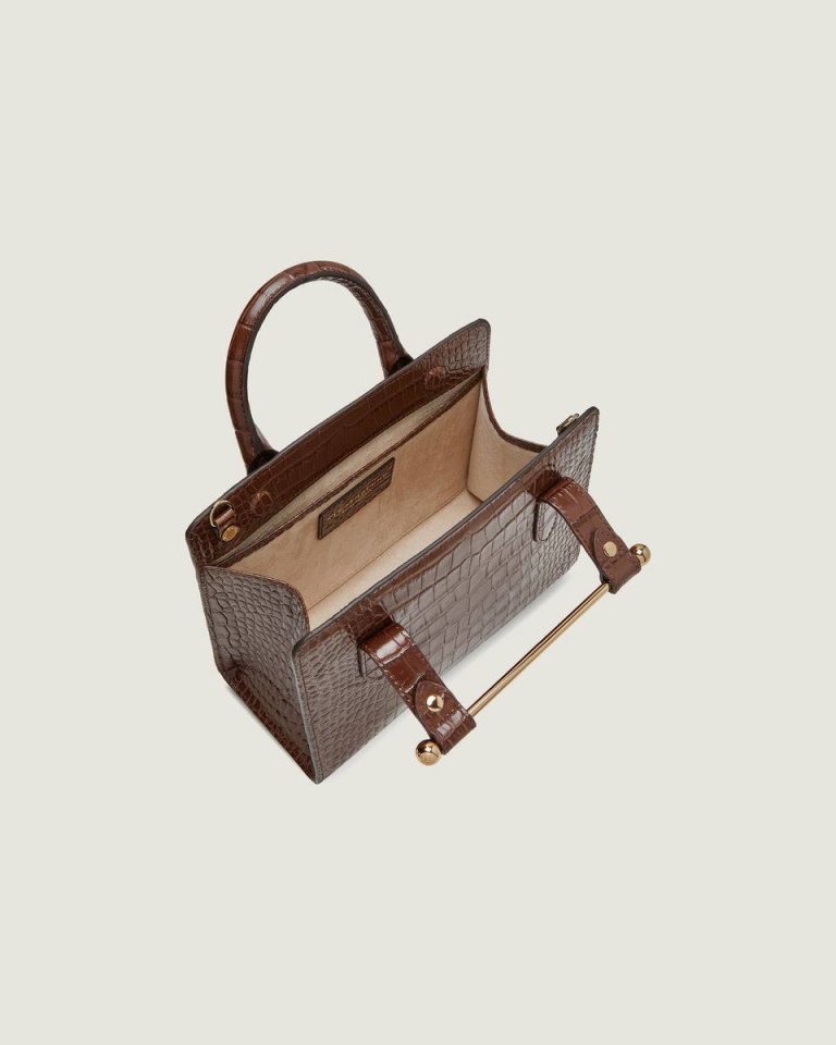 Mini Tote Croc-Embossed Leather Chocolate Strathberry Women Embossed Edit Bags - Image 5