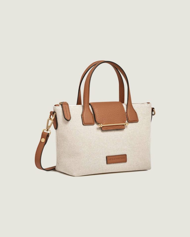Mini Travel Tote Travel Bags Women Canvas Ecru/Tan Strathberry - Image 2