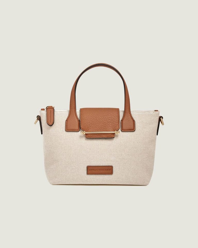 Mini Travel Tote Travel Bags Women Canvas Ecru/Tan Strathberry - Image 3