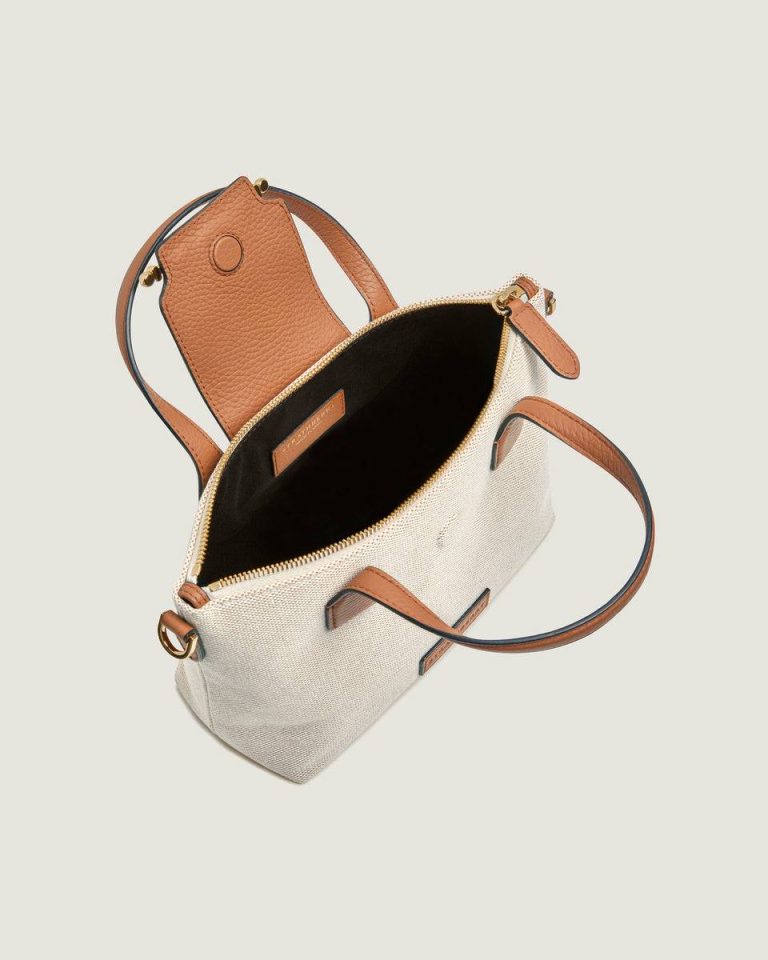 Mini Travel Tote Travel Bags Women Canvas Ecru/Tan Strathberry - Image 5