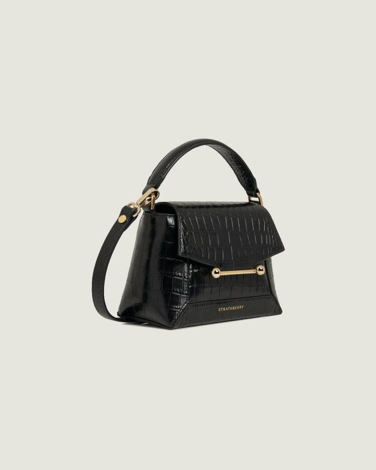 Mosaic Nano Strathberry Women Soft Croc-Embossed Leather Black Evening Bags - Image 2