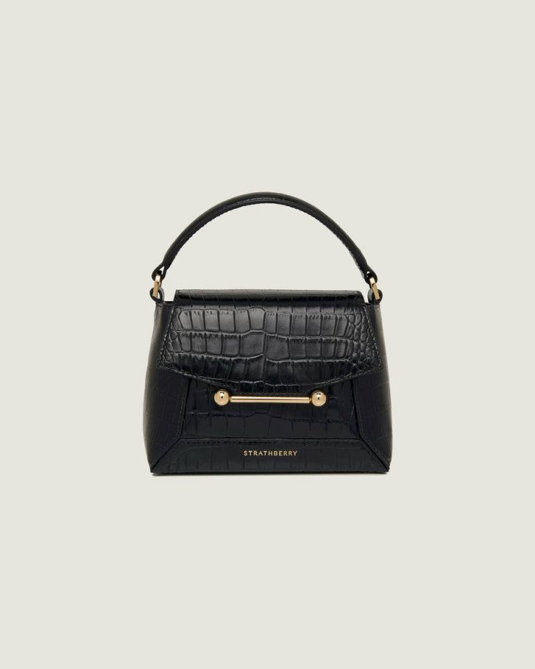 Mosaic Nano Strathberry Women Soft Croc-Embossed Leather Black Evening Bags - Image 3