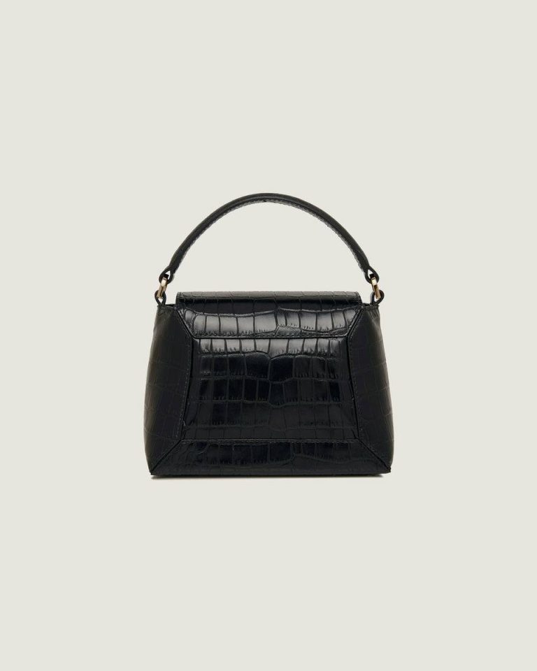 Mosaic Nano Strathberry Women Soft Croc-Embossed Leather Black Evening Bags - Image 4