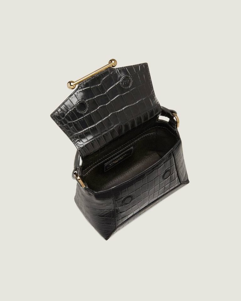 Mosaic Nano Strathberry Women Soft Croc-Embossed Leather Black Evening Bags - Image 5