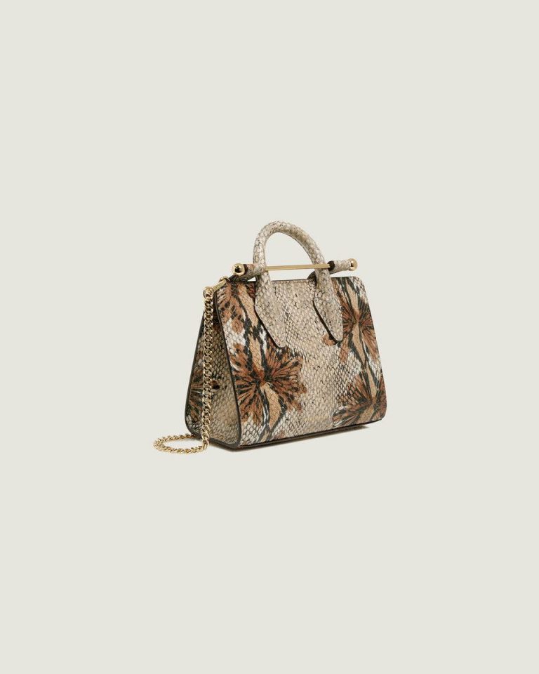 Nano Tote Embossed Edit Bags Women Strathberry Floral Snake-Embossed Leather Chocolate - Image 2