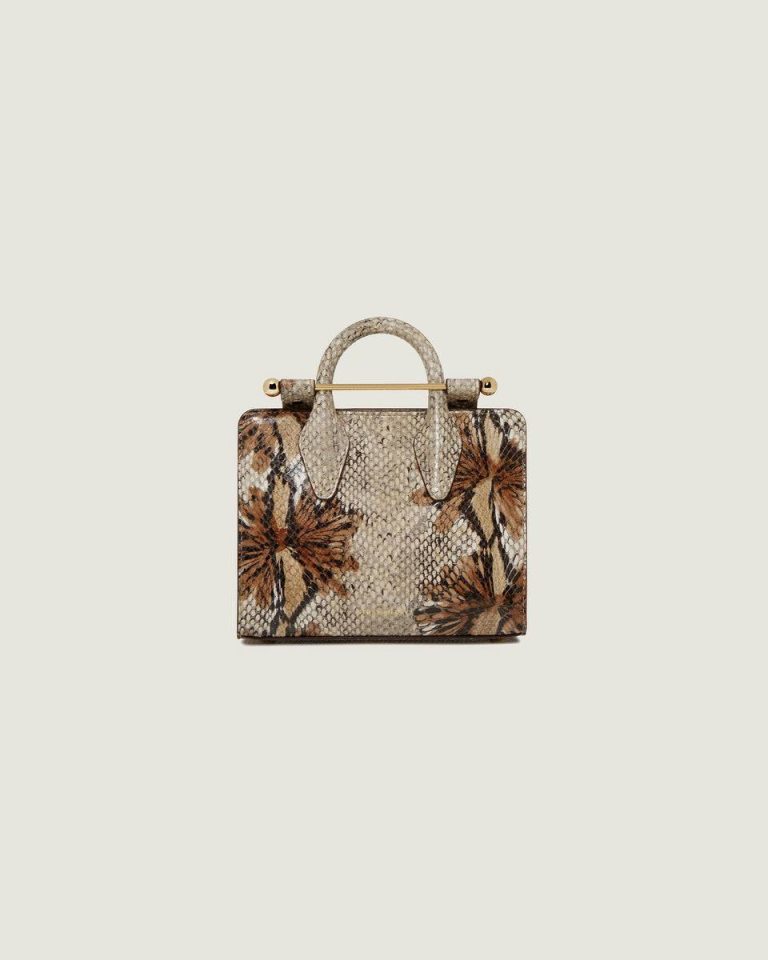 Nano Tote Embossed Edit Bags Women Strathberry Floral Snake-Embossed Leather Chocolate - Image 3