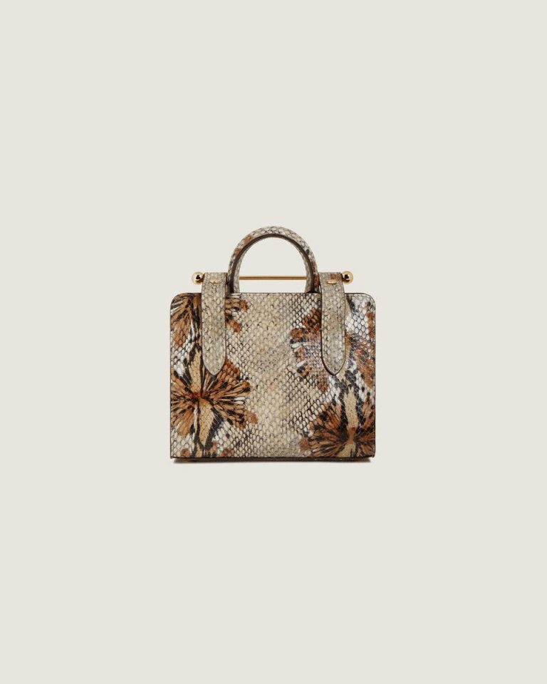 Nano Tote Embossed Edit Bags Women Strathberry Floral Snake-Embossed Leather Chocolate - Image 4
