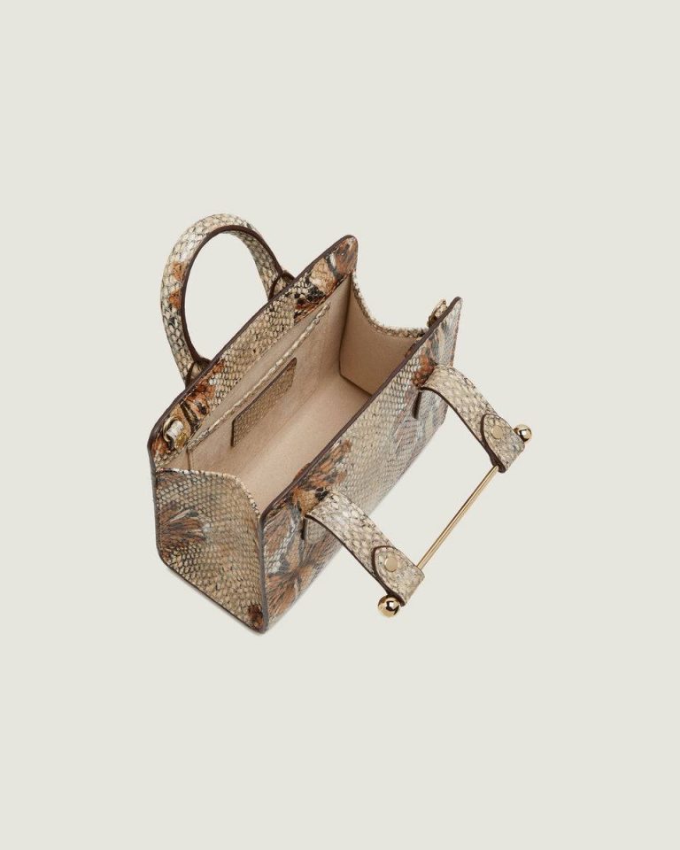 Nano Tote Embossed Edit Bags Women Strathberry Floral Snake-Embossed Leather Chocolate - Image 5