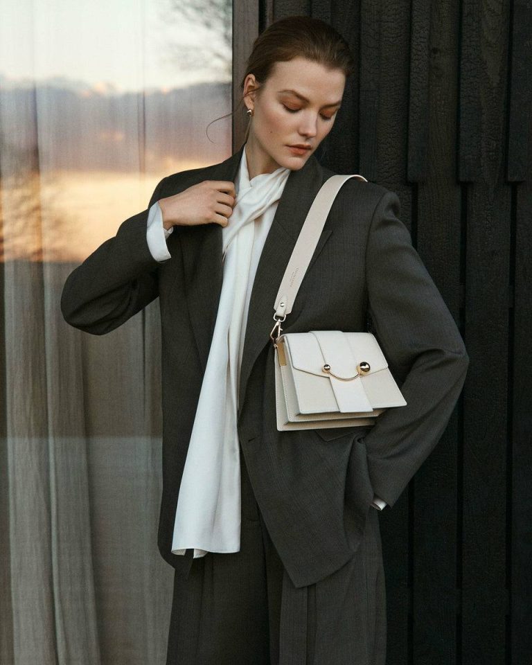 Strathberry Box Crescent Shoulder Bags Women Vanilla/Diamond